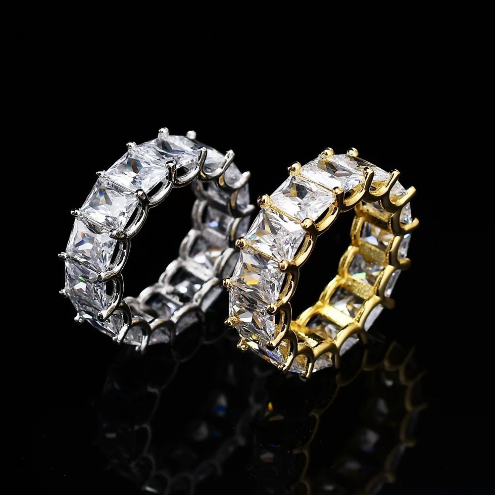 9TCW VVS1 CZ Emerald cut Eternity wedding band ring